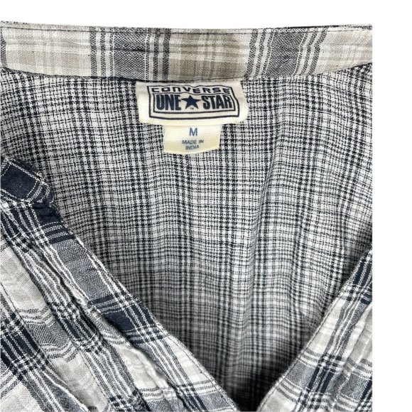 Converse Womans Plaid Shirt Smocked Fitted Top Button Up Cream Size M - Picture 5 of 7
